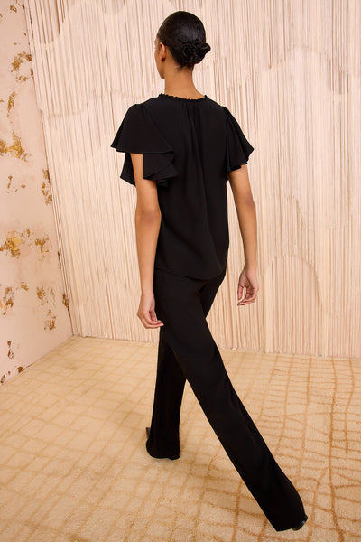 LILO FLUTTER SLEEVE BLOUSE IN NOIR