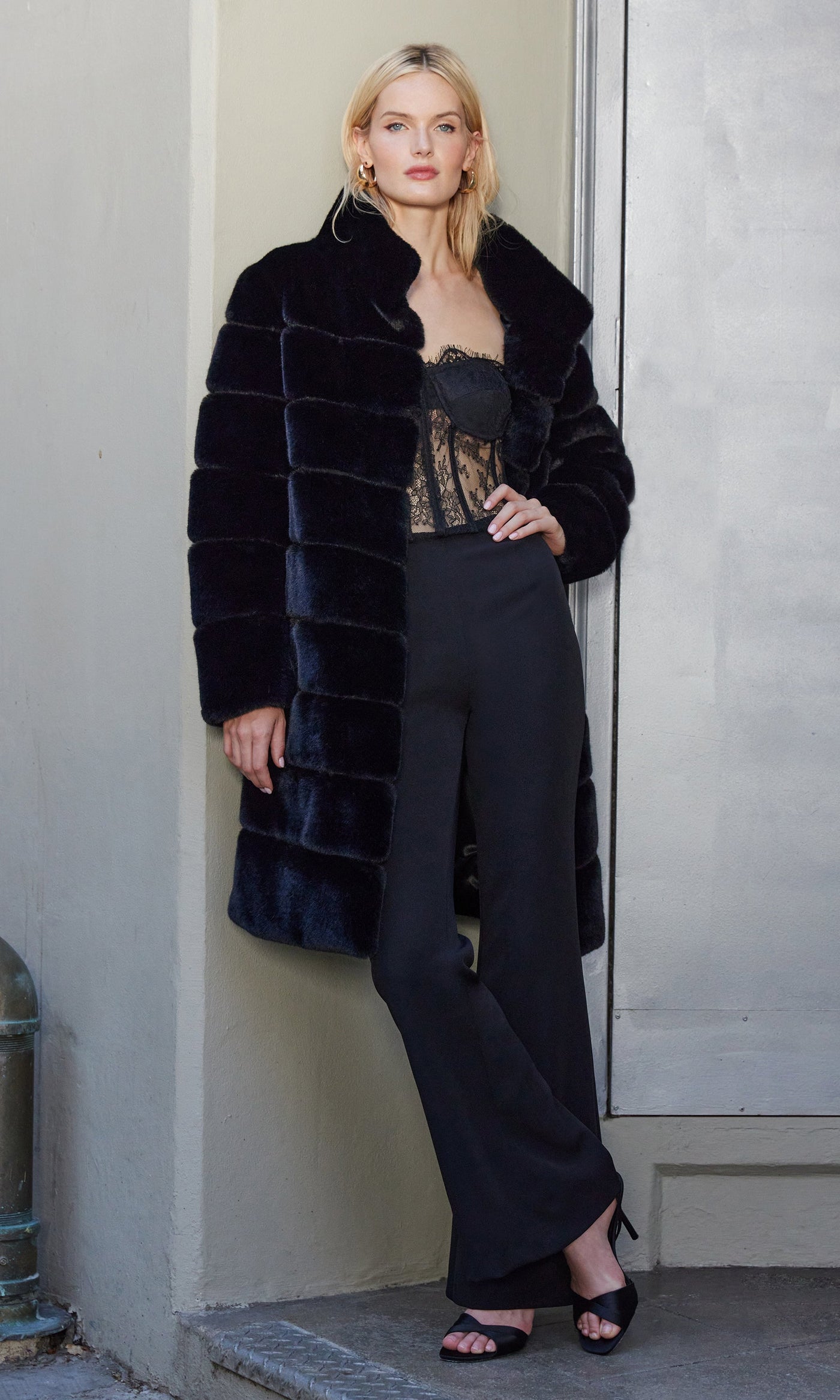 CHRISTIE FAUX FUR COAT IN BLACK