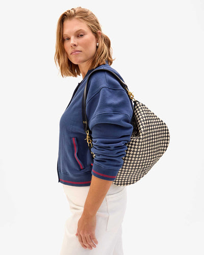MOYEN MESSENGER IN BLACK/CREAM WOVEN CHECKER