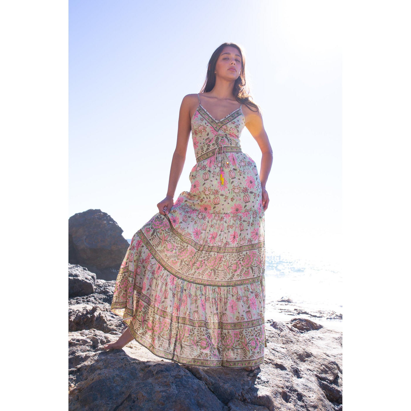 SABRINA MAXI DRESS IN MINT AND PINK FLORAL