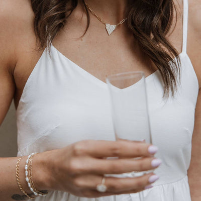 STAY TRUE PAVE HEART PAPERCLIP NECKLACE IN GOLD FILLED