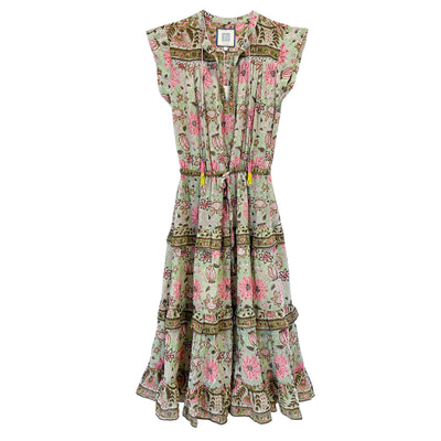 AUDRINA MIDI DRESS IN MINT AND PINK FLORAL - Romi Boutique