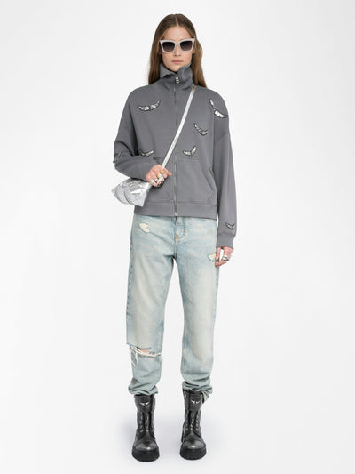 MILLY ZIP UP SWEATSHIRT IN MEDIUM GREY