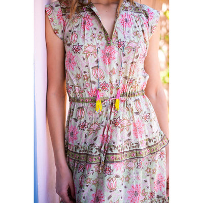 AUDRINA MIDI DRESS IN MINT AND PINK FLORAL - Romi Boutique