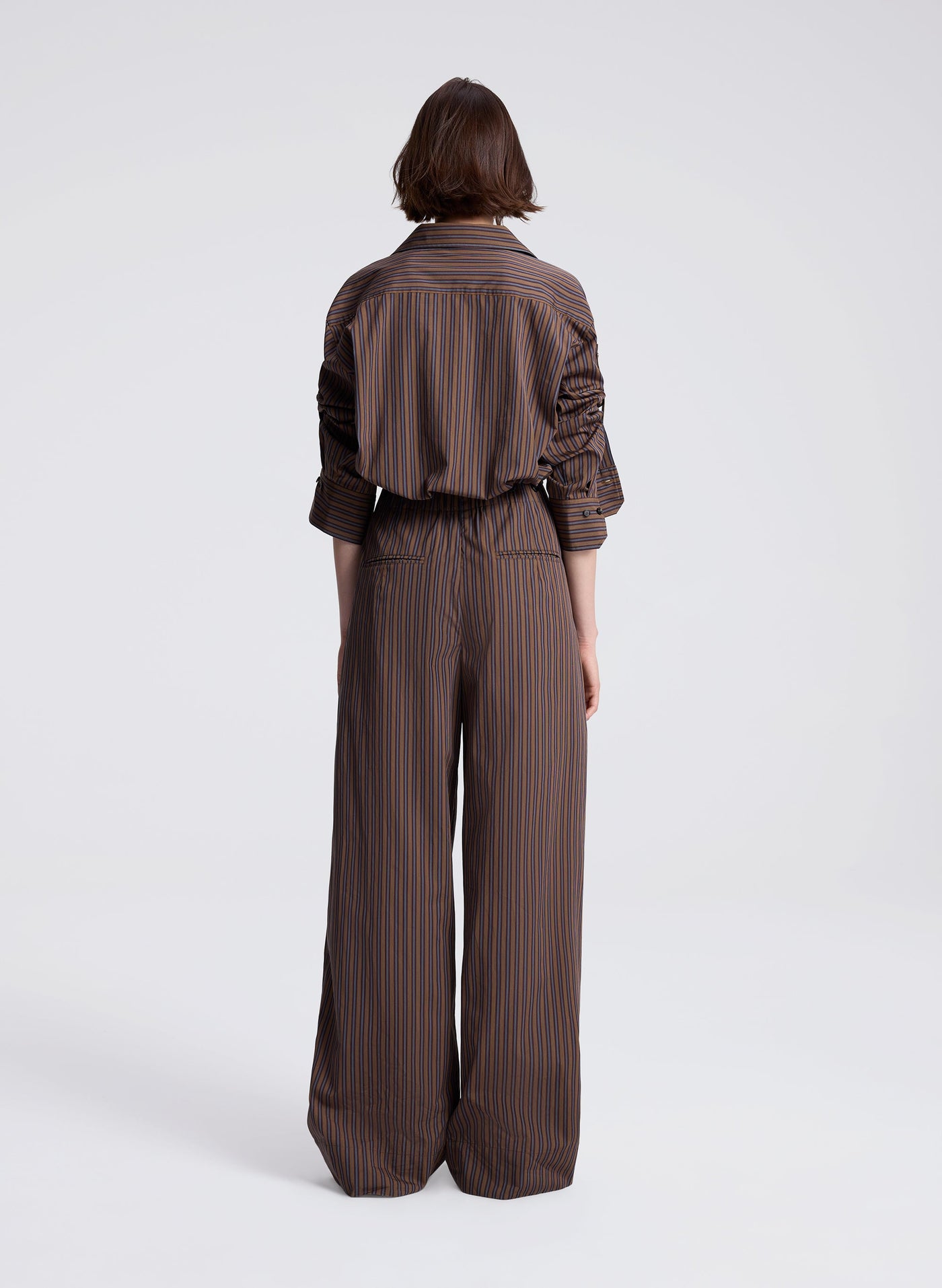 LEO STRIPED COTTON SHIRT IN BROWN MULTI - Romi Boutique