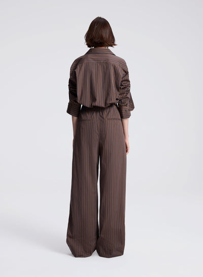 LEO STRIPED COTTON SHIRT IN BROWN MULTI - Romi Boutique