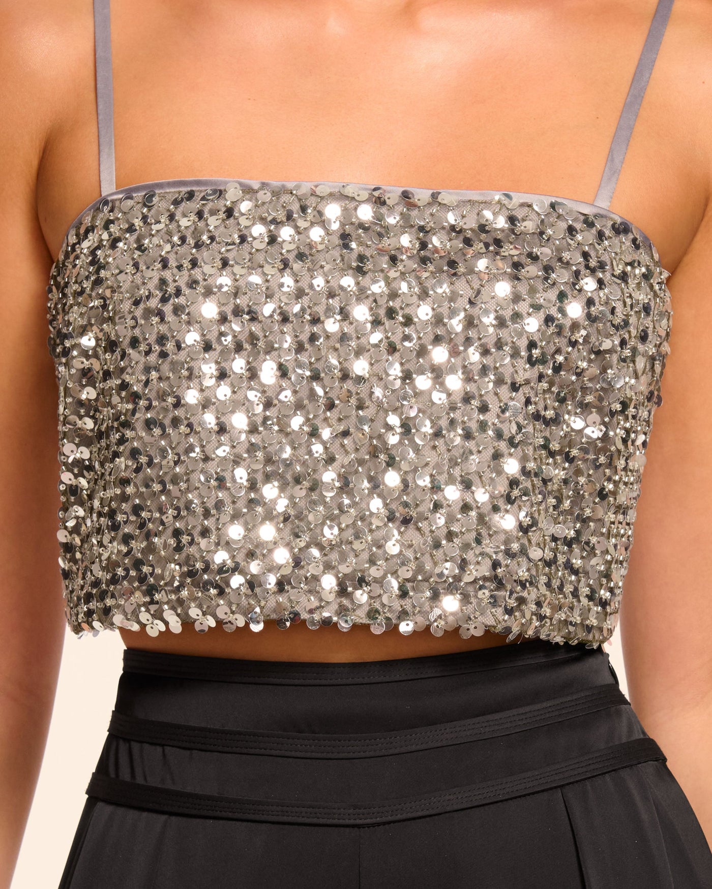CASSANDRA CROP TOP IN PLATINUM SEQUIN