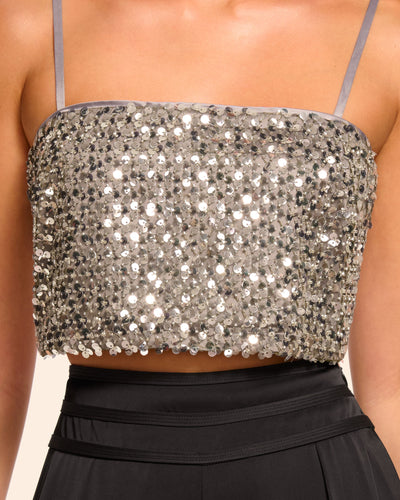 CASSANDRA CROP TOP IN PLATINUM SEQUIN