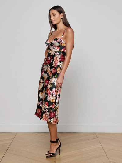 SOLAY BIAS CUT SLIP DRESS IN MULTI CLUSTER FLORAL
