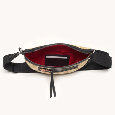 CHARLES CROSSBODY MED IN CHAPARRAL RAFFIA/GUNMETAL