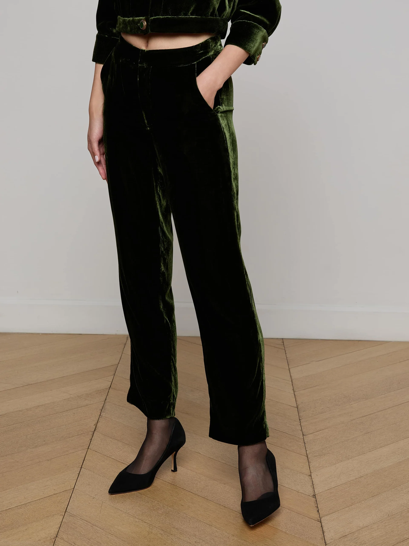 REBEL VELVET TROUSER IN DEEP OLIVE