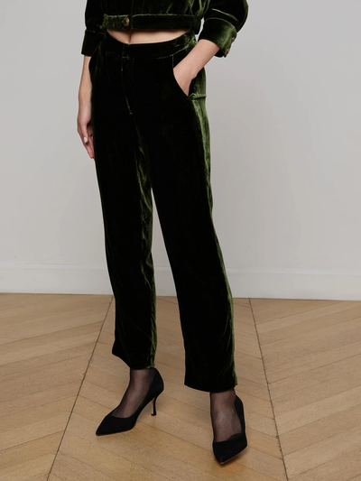 REBEL VELVET TROUSER IN DEEP OLIVE
