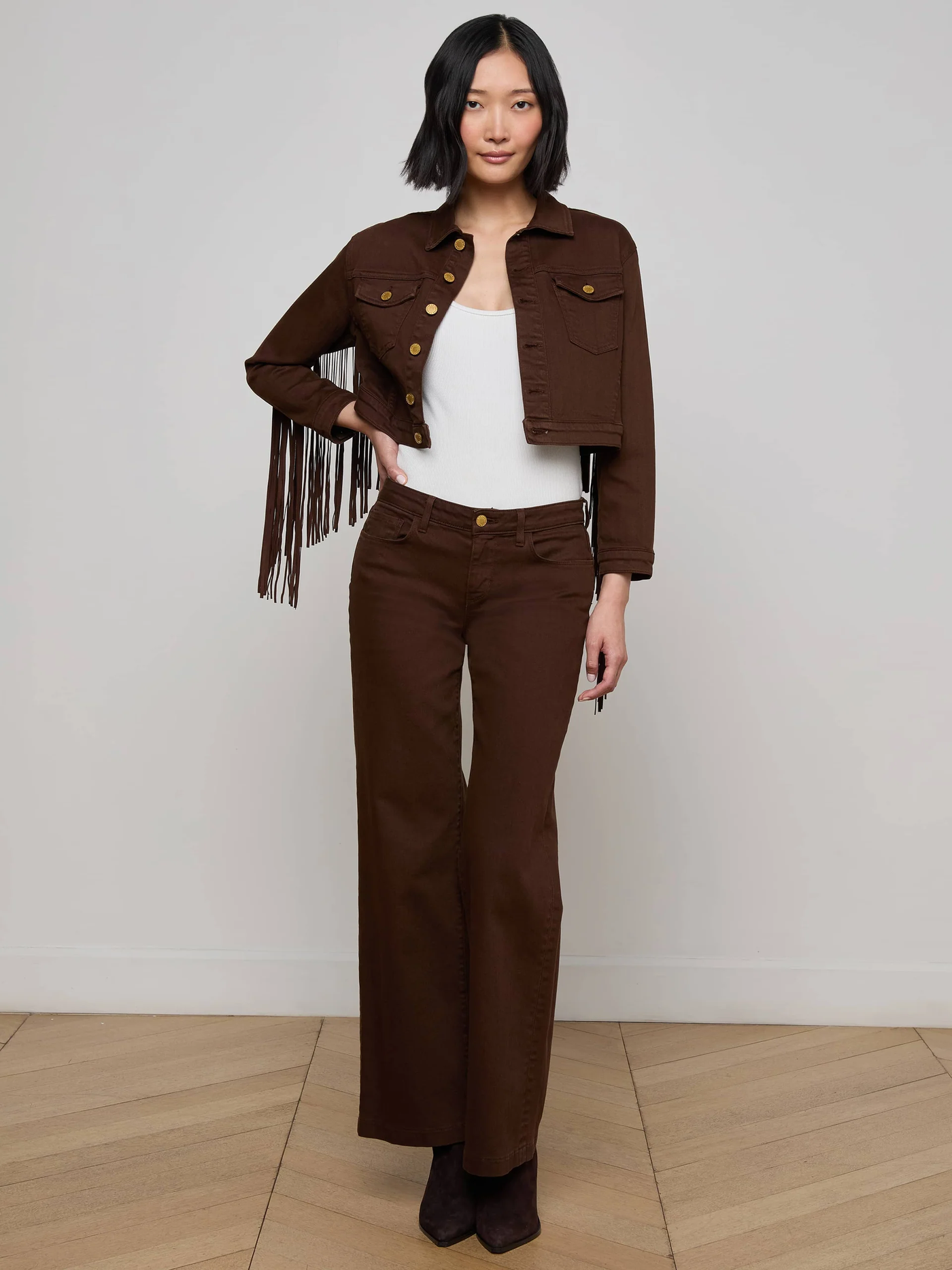 KODA FRINGE JEAN JACKET IN BROWN