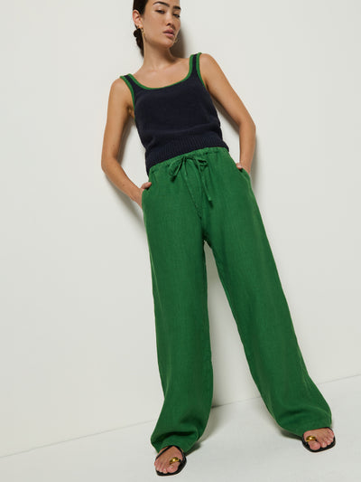 LUCIA TIE WAIST PANT IN GREEN LAWN