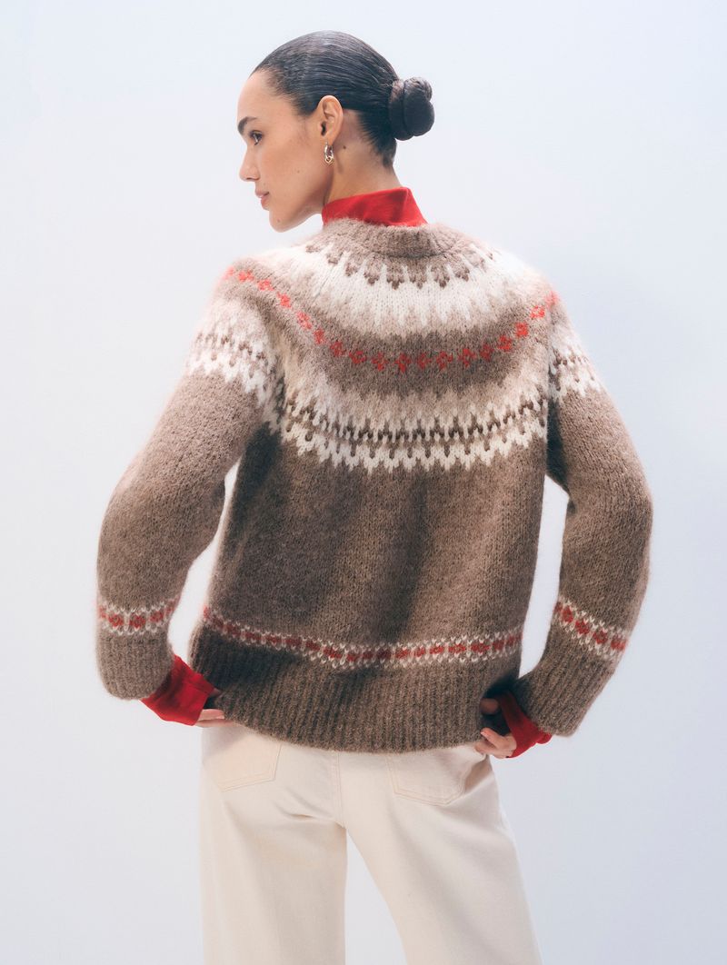 ALPACA BLEND FAIR ISLE CREWNECK IN BROWN COMBO