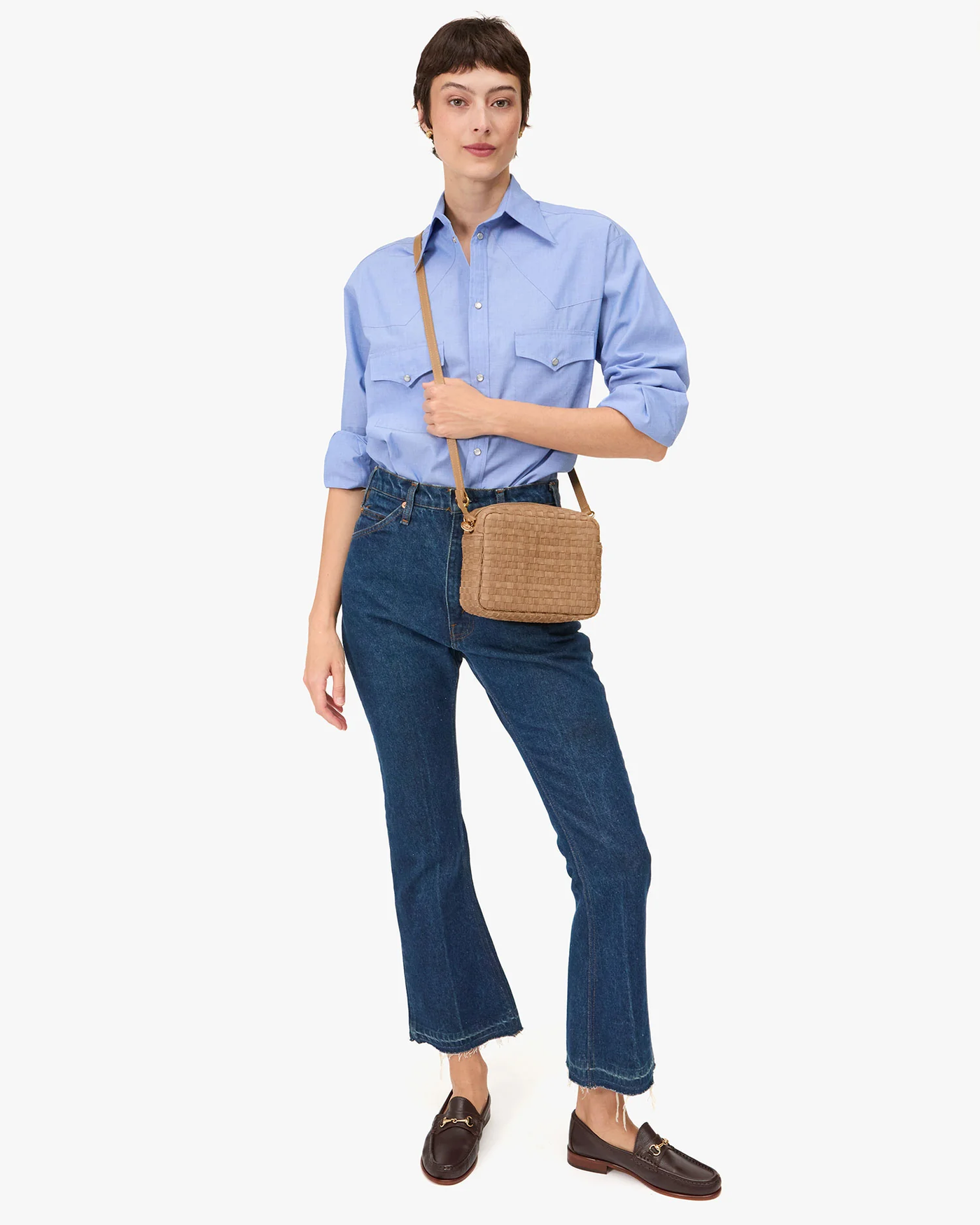 MIDI SAC IN CLAY NAPPA AND SUEDE WOVEN CHECKER
