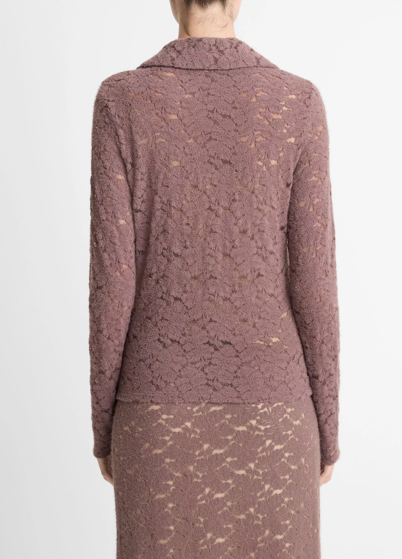 LACE LONG SLEEVE POLO TOP IN SMOKY BERRY