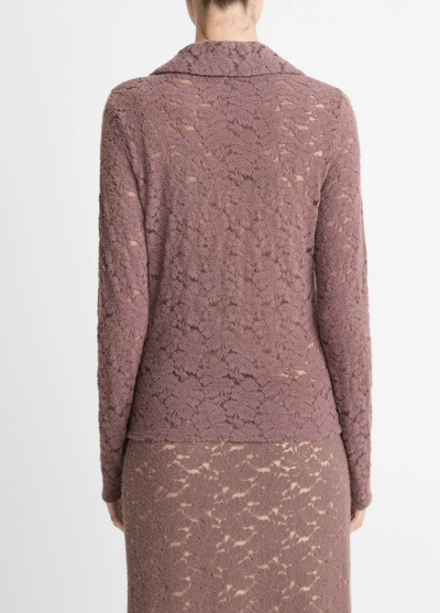 LACE LONG SLEEVE POLO TOP IN SMOKY BERRY