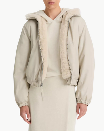 FAUX FUR LINED BOMBER JACKET IN CERAMIC