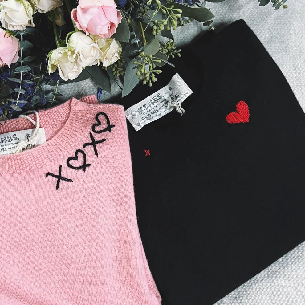I Stole My Boyfriend's Shirt Red Heart X Cashmere Sweater at Romi Boutique