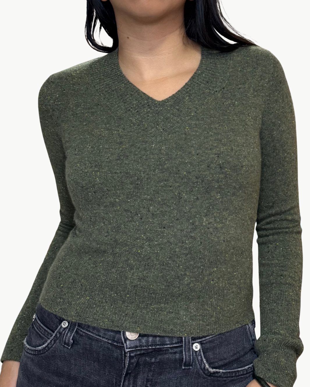 V NECK WITH HIGH CUFFS IN MARSH - Romi Boutique