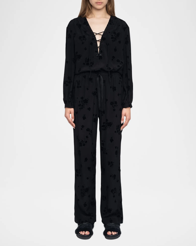 POMA SOFT FLOCK FLOWER PANTS IN BLACK