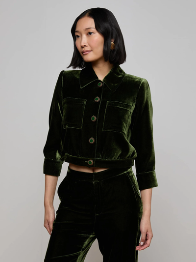 JIA VELVET JACKET IN DEEP OLIVE COATED