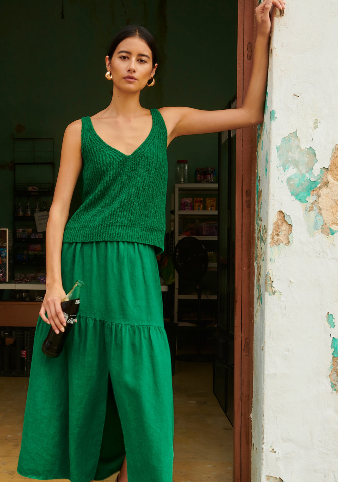CECE SWEATER TANK IN GREEN LAWN