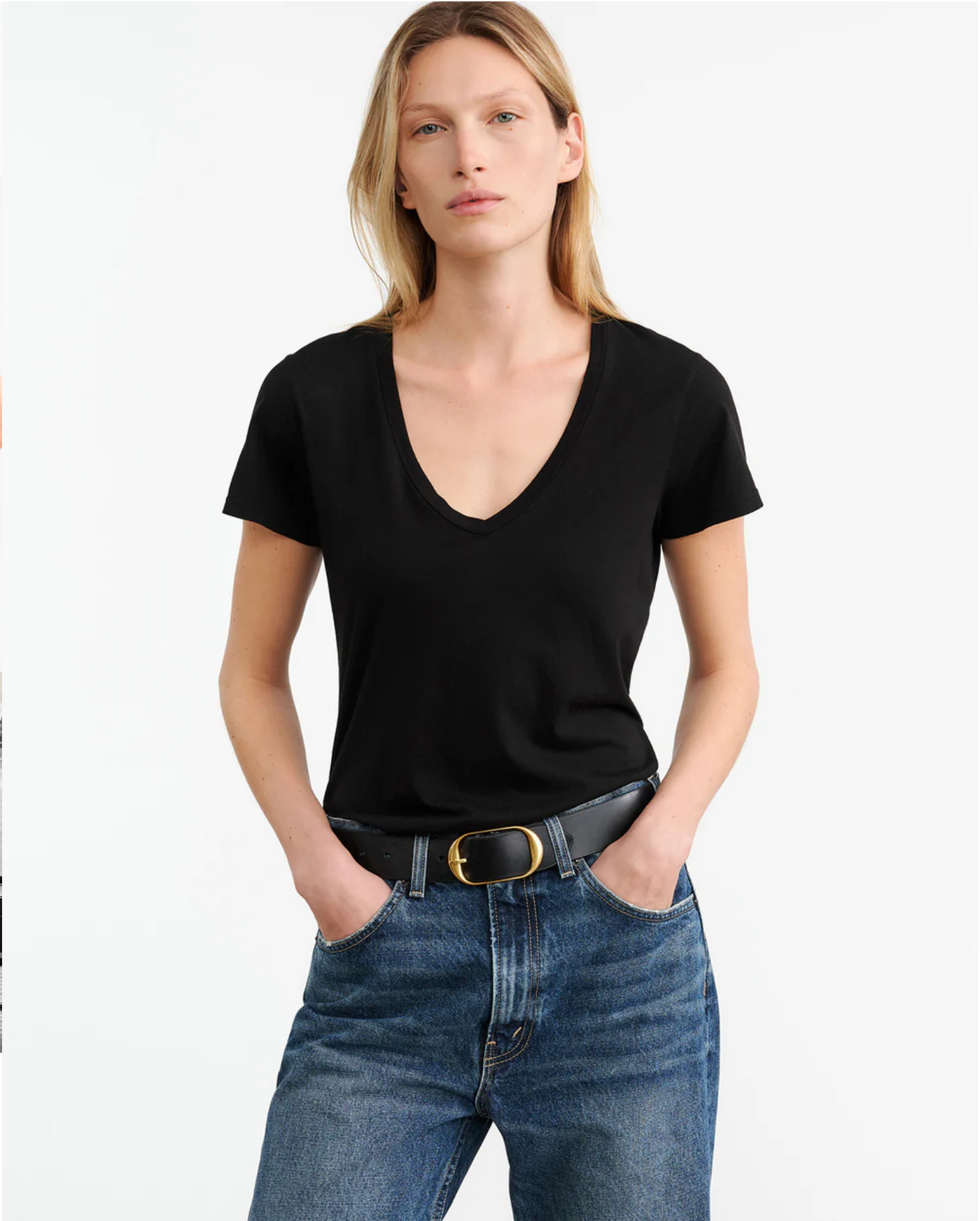 CAROL VNECK TEE SHIRT IN JET BLACK - Romi Boutique