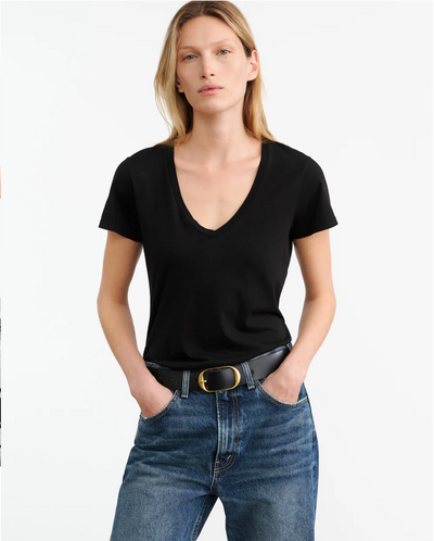 CAROL VNECK TEE SHIRT IN JET BLACK - Romi Boutique