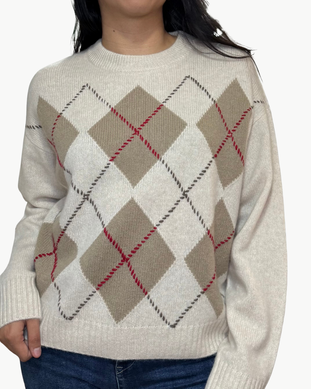 White & Warren CASHMERE ARGYLE CREW at Romi Boutique