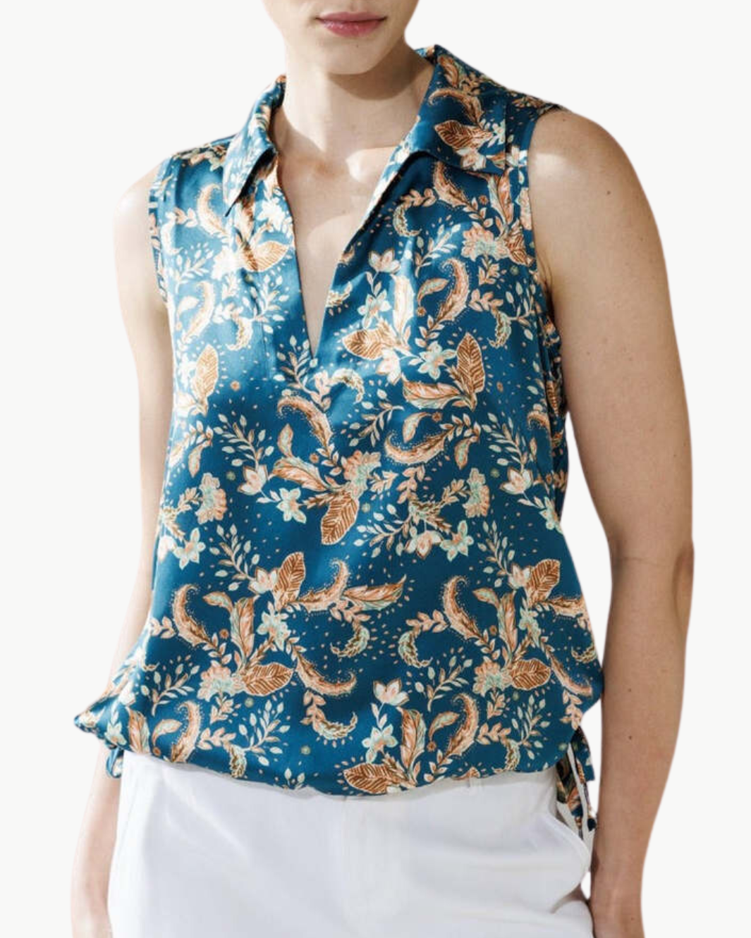 Go Silk GO PULL SOME STRINGS TOP IN BYZANTINE PAISLEY at Romi Boutique