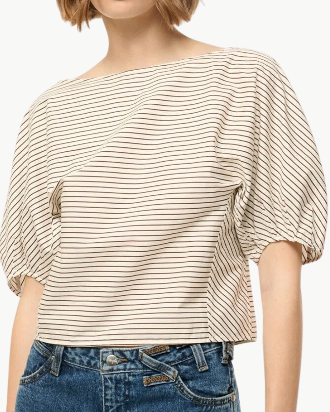 DIDI TOP IN IVORY/DARK OAK MICRO STRIPE