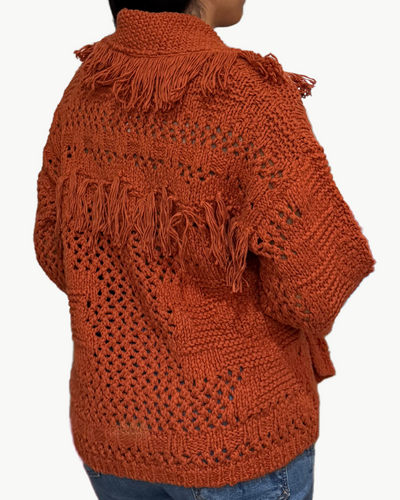 SOUTHWEST FRINGED SHAWL COLLAR THROW IN PERSIMMON - Romi Boutique