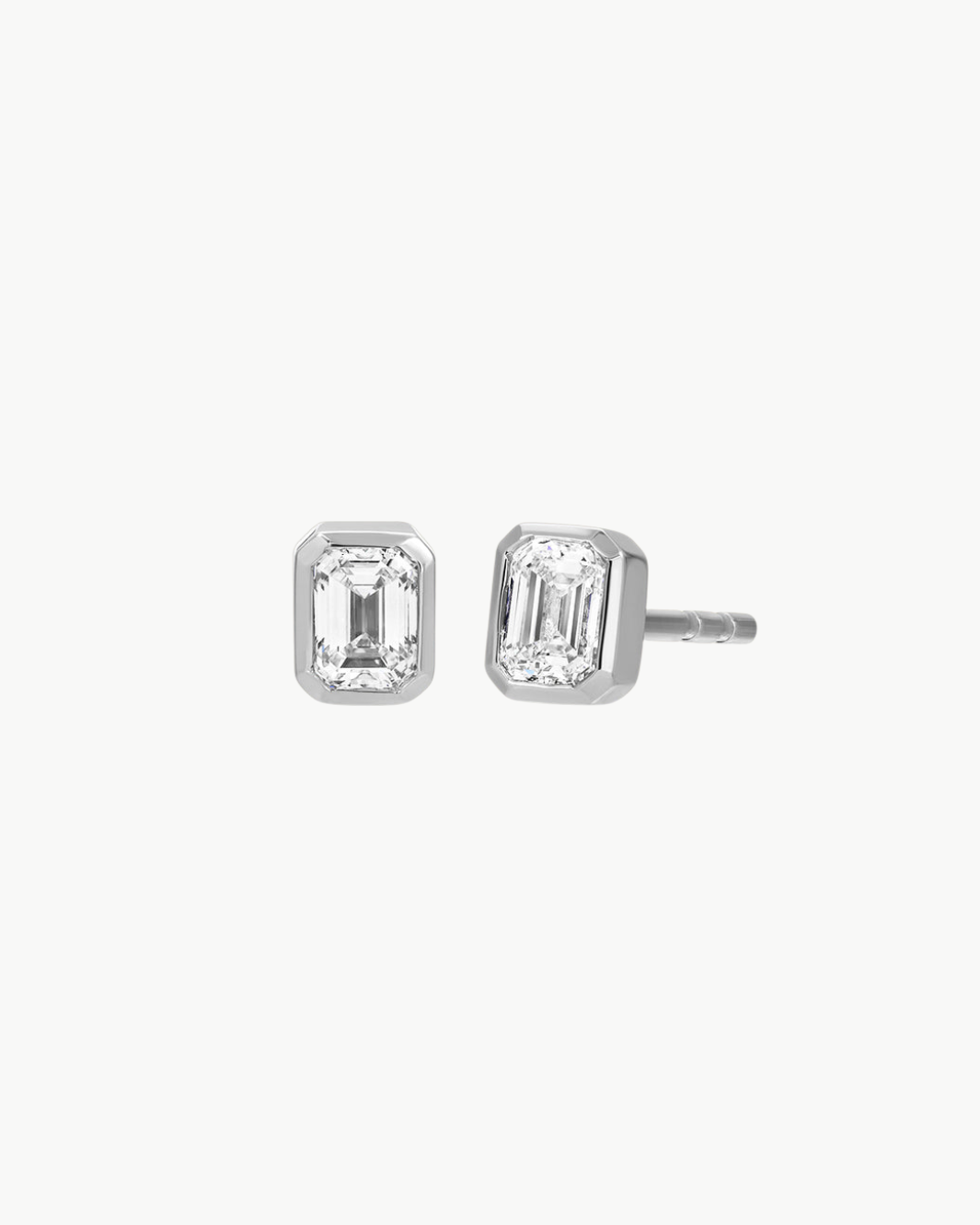 EF Collection Bezel Set Emerald Cut Diamond Stud Earring at Romi Boutique