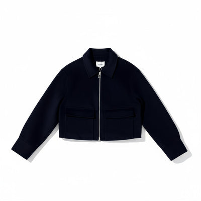 KALLEN ZIP-UP SHORT JACKET IN NAVY - Romi Boutique