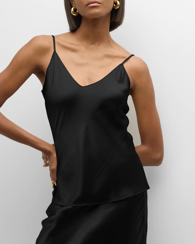 GLORIA V-NECK BIAS CUT SILK CAMI IN BLACK