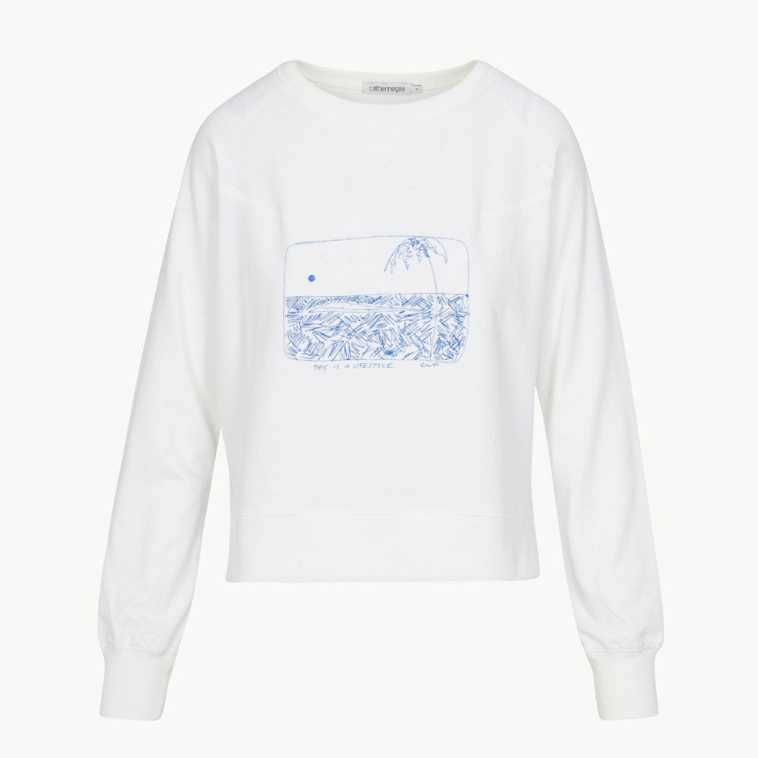 CATHERINE GEE Embroidered Sweatshirt "This is a Lifestyle" at Romi Boutique