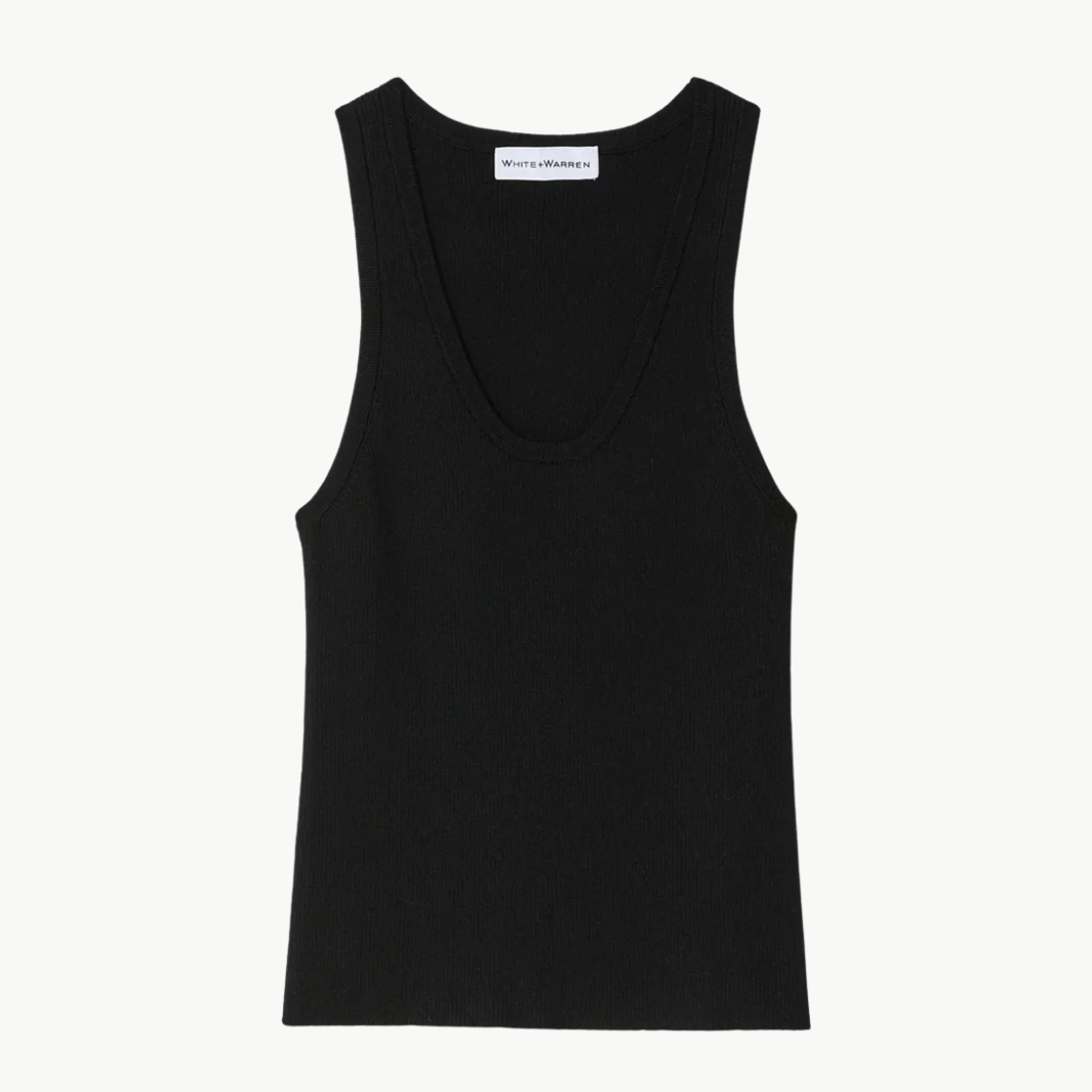 White & Warren SUPERFINE MERINO RIBBED TANK TOP at Romi Boutique