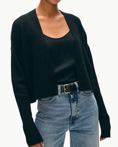 CASHMERE FEATHERWEIGHT OPEN CARDIGAN IN BLACK