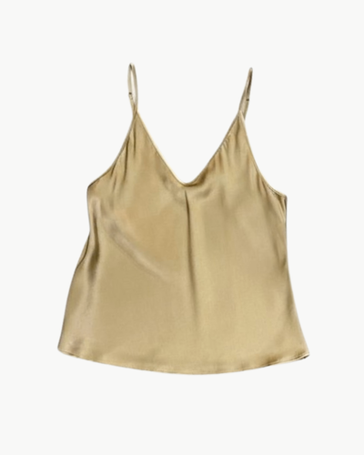 V-NECK SILK CAMI IN CARAMEL - Romi Boutique