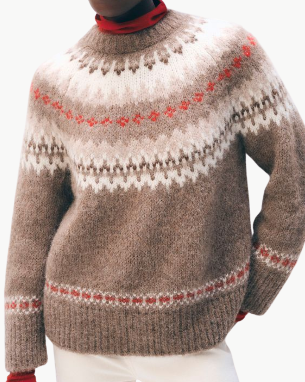 ALPACA BLEND FAIR ISLE CREWNECK IN BROWN COMBO