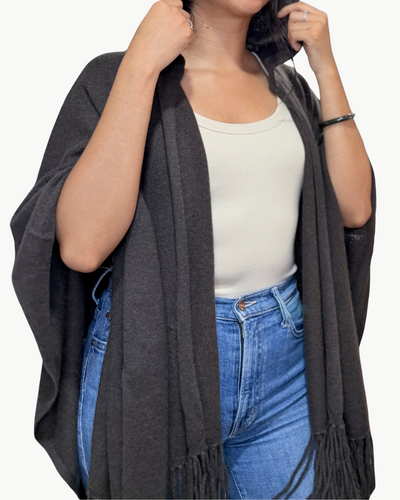 CASHMERE HOODED SERAPE WITH FRINGE IN BRAZIL NUT