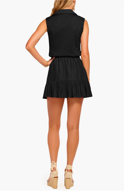 ODETTE RIBBED COMBO MINI DRESS IN BLACK