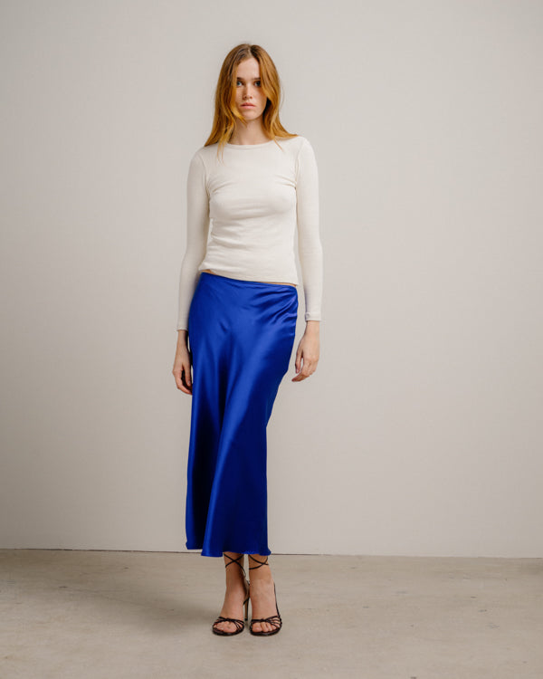 Miranda Scallop Trim Bias Cut Silk Skirt