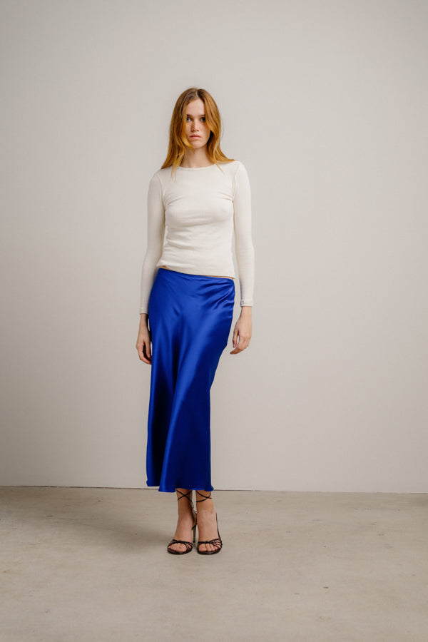 Miranda Scallop Trim Bias Cut Silk Skirt