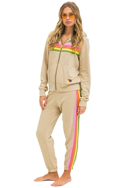 5 STRIPE WOMENS SWEATPANTS IN SAND/PINK GREEN