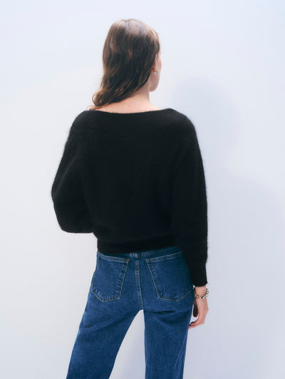 BRUSHED CASHMERE OFF THE SHOULDER TOP IN BLACK