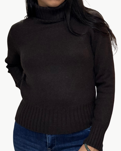 CASHMERE FEATHERWEIGHT TURTLENECK IN DARK UMBER