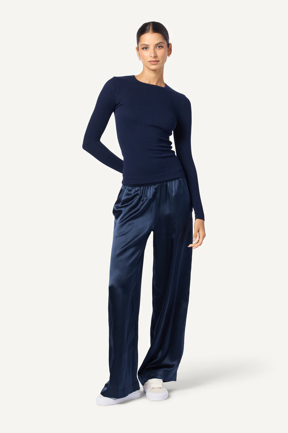 BRYNN HIGH RISE PULL ON WIDE LEG PANT IN MIDNIGHT NAVY